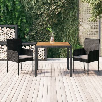 vidaXL Set mobilier de grădină cu perne, 3 piese, negru, poliratan