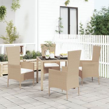 vidaXL Set mobilier de grădină cu perne, 5 piese, bej, poliratan