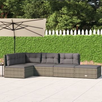 vidaXL Set mobilier de grădină cu perne, 5 piese, gri, poliratan