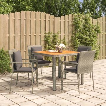 vidaXL Set mobilier de grădină cu perne, 5 piese, gri, poliratan