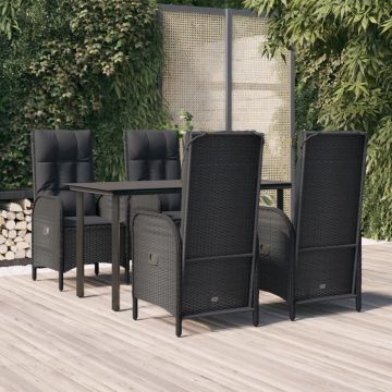 vidaXL Set mobilier de grădină cu perne, 5 piese, negru, poliratan