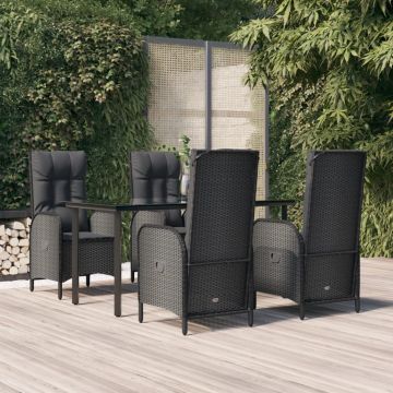 vidaXL Set mobilier de grădină cu perne, 5 piese, negru, poliratan