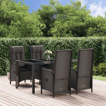 vidaXL Set mobilier de grădină cu perne, 5 piese, negru, poliratan