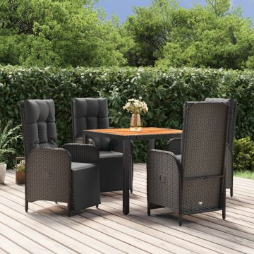 vidaXL Set mobilier de grădină cu perne, 5 piese, negru, poliratan