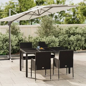 vidaXL Set mobilier de grădină cu perne, 5 piese, negru, poliratan