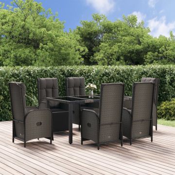 vidaXL Set mobilier de grădină cu perne, 7 piese, negru/gri, poliratan