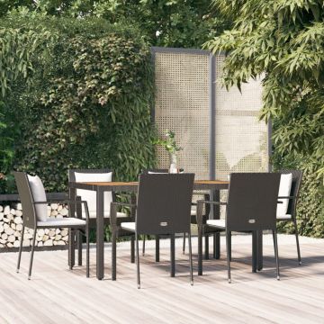 vidaXL Set mobilier de grădină cu perne, 7 piese, negru, poliratan