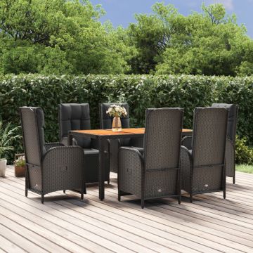 vidaXL Set mobilier de grădină cu perne, 7 piese, negru, poliratan