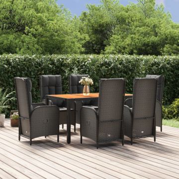 vidaXL Set mobilier de grădină cu perne, 7 piese, negru, poliratan