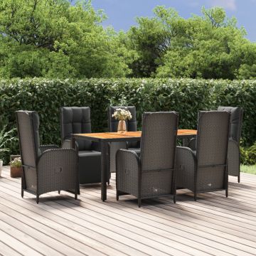vidaXL Set mobilier de grădină cu perne, 7 piese, negru, poliratan