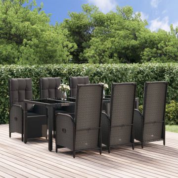 vidaXL Set mobilier de grădină cu perne, 7 piese, negru, poliratan