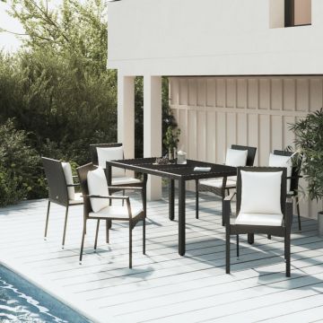 vidaXL Set mobilier de grădină cu perne, 7 piese, negru, poliratan