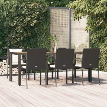 vidaXL Set mobilier de grădină cu perne, 7 piese, negru, poliratan