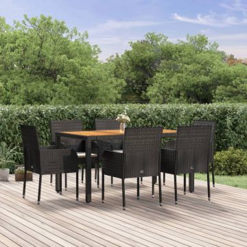 vidaXL Set mobilier de grădină cu perne, 7 piese, negru, poliratan