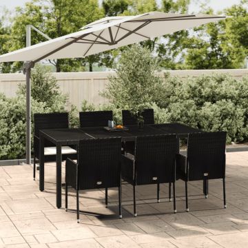 vidaXL Set mobilier de grădină cu perne, 7 piese, negru, poliratan