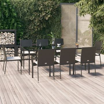 vidaXL Set mobilier de grădină cu perne, 9 piese, negru, poliratan