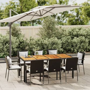 vidaXL Set mobilier de grădină cu perne, 9 piese, negru, poliratan