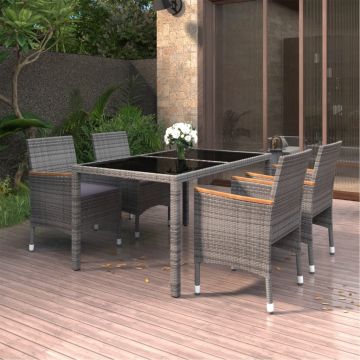 vidaXL Set mobilier grădină, 5 piese, gri, poliratan/sticlă tratată