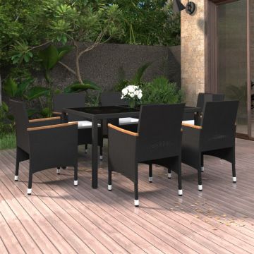 vidaXL Set mobilier grădină, 5 piese, negru, poliratan/sticlă tratată