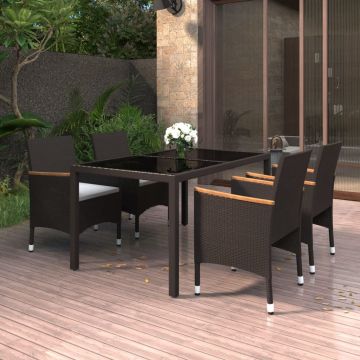 vidaXL Set mobilier grădină, 5 piese, negru, poliratan/sticlă tratată