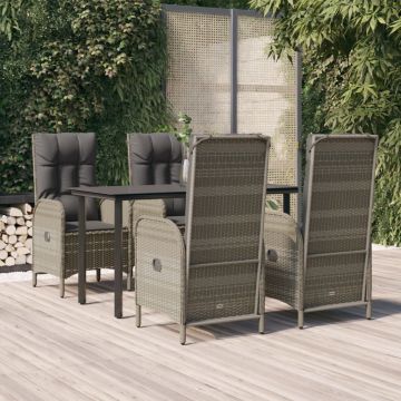vidaXL Set mobilier grădină cu perne, 5 piese, negru și gri, poliratan