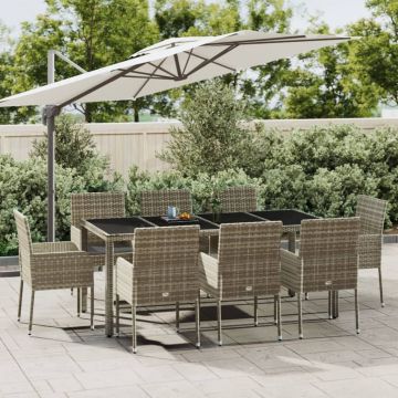 vidaXL Set mobilier grădină cu perne, 9 piese, gri, poliratan