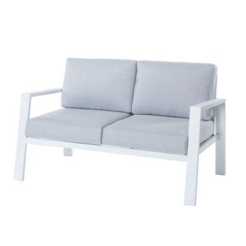 Canapea pentru gradina 2 locuri Thais, 132.2 x 74.8 x 73.3 cm, aluminiu/poliester, alb