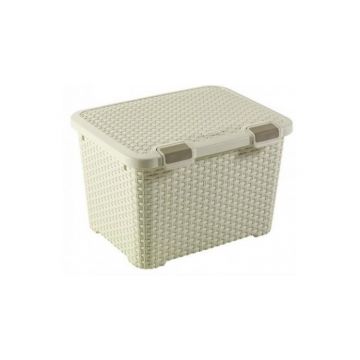 Cufar depozitare 43L, design rattan alb