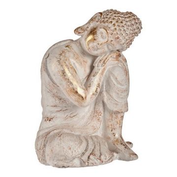 Decoratiune Buddha, Ibergarden, 28.5x43.5x37 cm, polirasina, alb/argintiu