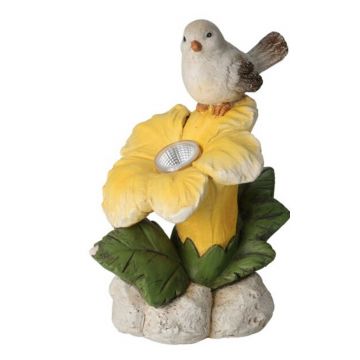 Lampa solara de gradina Bird on flower, 20x25x33.5 cm, oxidat de magneziu, galben