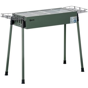 Outsunny Gratar Portabil cu Cărbuni și Coșuri Laterale cu Cârlige, Plită Compactă din Oțel Inoxidabil, 77x30x70 cm, Verde | Aosom Romania