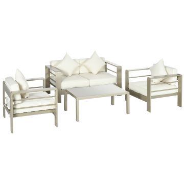 Outsunny Set de mobilier de gradina din 4 piese, cadru de aluminiu, mobilier de curte, cu sezut cu perne gros, 2 scaune si masa de sticla, Auriu | AOSOM RO