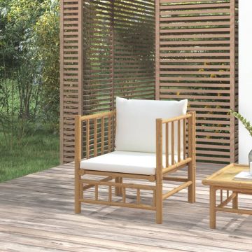 vidaXL Canapea de grădină cu perne alb crem, bambus