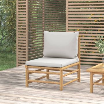 vidaXL Canapea de mijloc de grădină, perne gri deschis, bambus