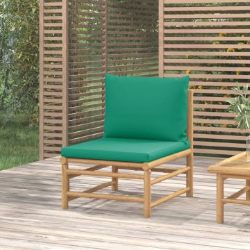 vidaXL Canapea de mijloc pentru grădină, perne verzi, bambus