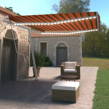 vidaXL Copertină automată, senzor vânt & LED, oranj/maro, 400x350 cm