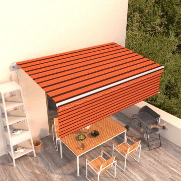vidaXL Copertină retractabilă automat cu stor, portocaliu&maro, 5x3 m
