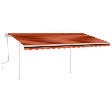 vidaXL Copertină retractabilă manual cu LED portocaliu&maro 4x3,5 m