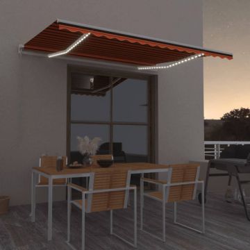 vidaXL Copertină retractabilă manual, LED, portocaliu/maro, 400x350 cm