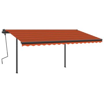 vidaXL Copertină retractabilă manual, stâlpi portocaliu/maro 4,5x3,5m