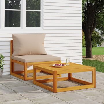 vidaXL Set canapea de grădină, 2 piese, cu perne, lemn masiv de acacia