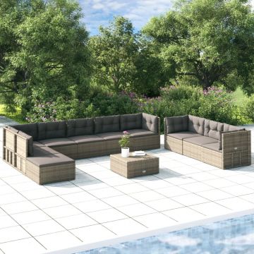 vidaXL Set mobilier de grădină cu perne, 10 piese, gri, poliratan