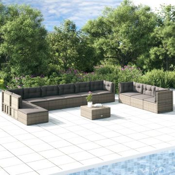 vidaXL Set mobilier de grădină cu perne, 11 piese, gri, poliratan