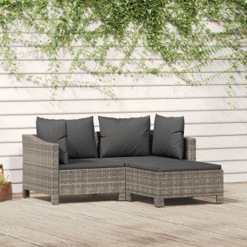 vidaXL Set mobilier de grădină cu perne, 3 piese, gri, poliratan
