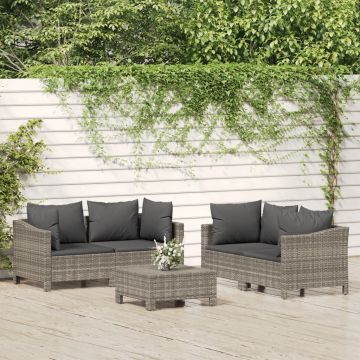 vidaXL Set mobilier de grădină cu perne, 5 piese, gri, poliratan