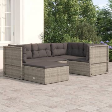 vidaXL Set mobilier de grădină cu perne, 5 piese, gri, poliratan