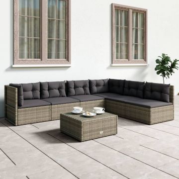 vidaXL Set mobilier de grădină cu perne, 6 piese, gri, poliratan