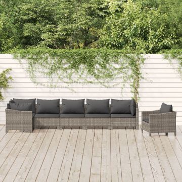 vidaXL Set mobilier de grădină cu perne, 7 piese, gri, poliratan