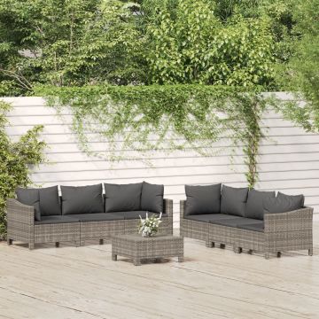 vidaXL Set mobilier de grădină cu perne, 7 piese, gri, poliratan