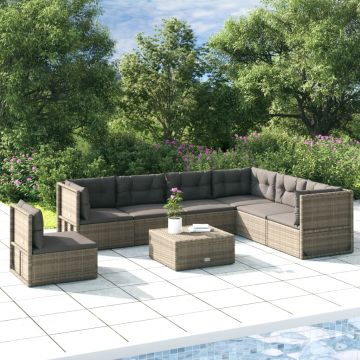 vidaXL Set mobilier de grădină cu perne, 7 piese, gri, poliratan